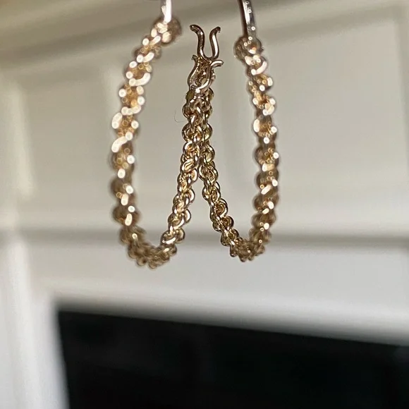 vintage yellow gold over 925 sterling silver hoop earrings. - Picture 5 of 15